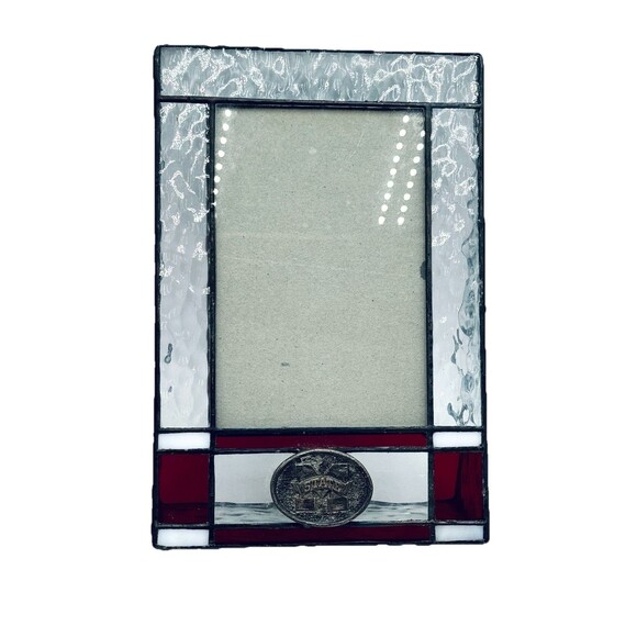Mississippi State Bulldogs Leaded Stained Glass Picture Frame VTG Maroon Wht Clr - Picture 1 of 8